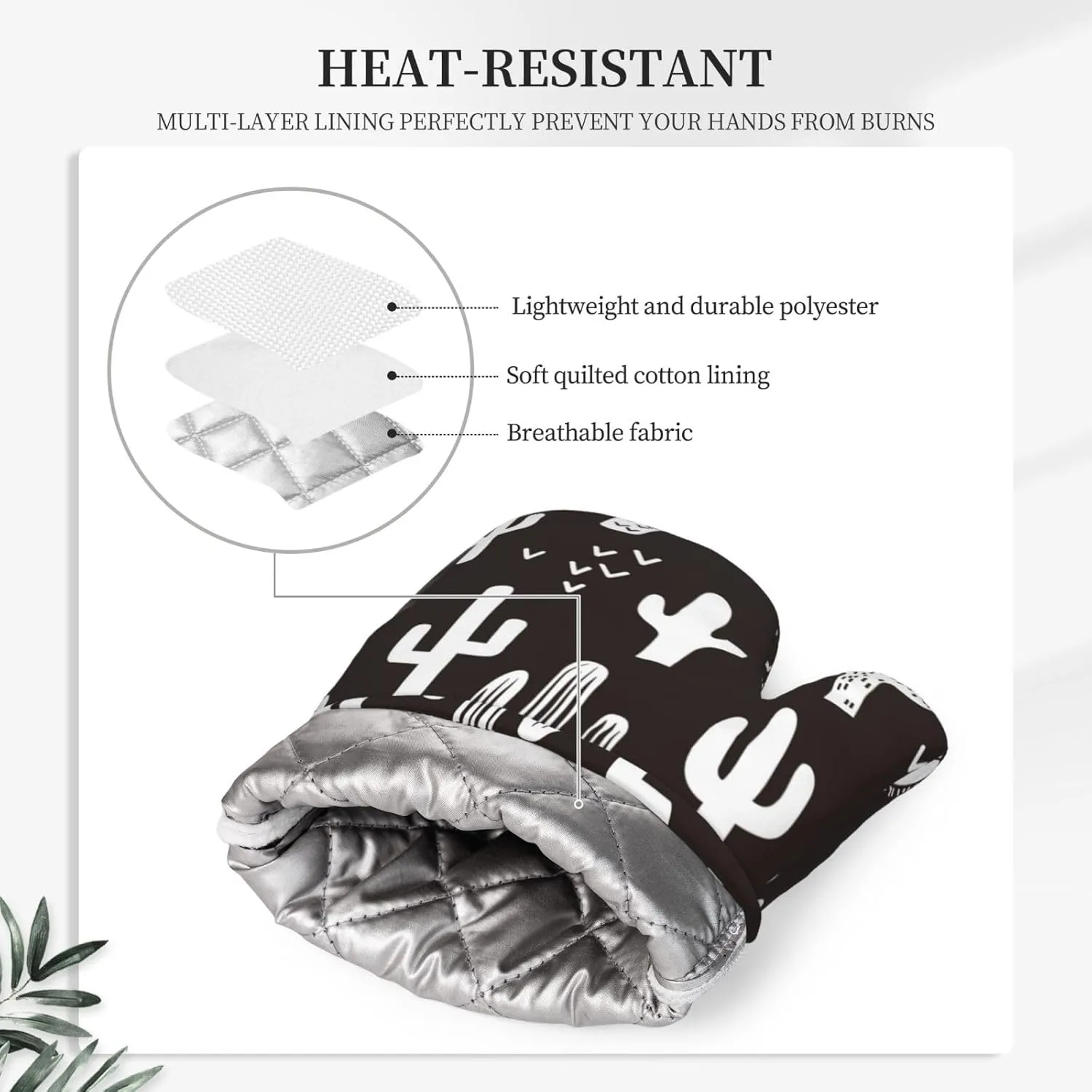 Western Cactus Oven Mitts and Pot Holders 4 pcs Set Silicone Black White Cactus Kitchen Oven Mitt Gloves Pot Holders Non-Slip Heat Resistant Cooking Mitts Set for Kitchen Baking Grilling BBQ