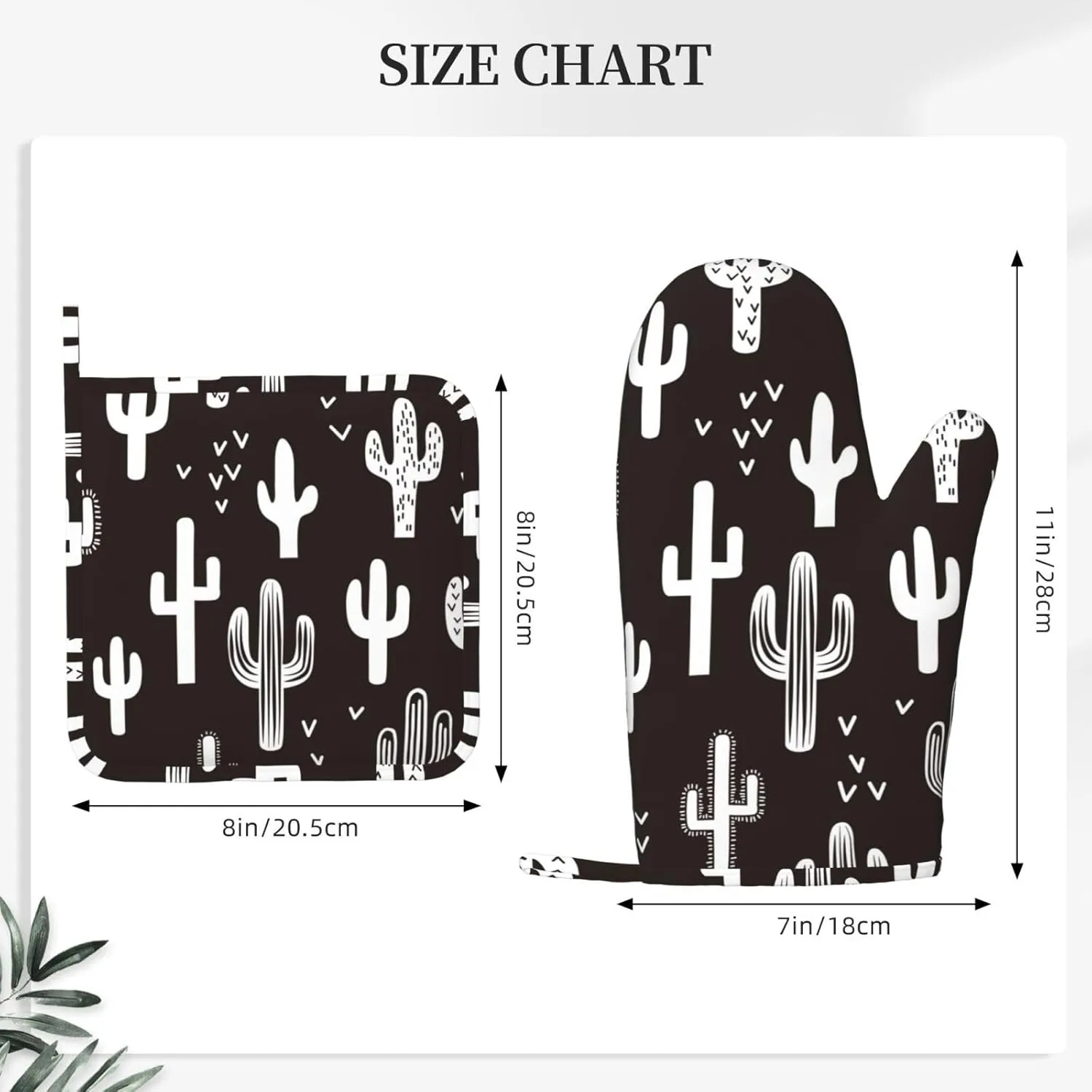 Western Cactus Oven Mitts and Pot Holders 4 pcs Set Silicone Black White Cactus Kitchen Oven Mitt Gloves Pot Holders Non-Slip Heat Resistant Cooking Mitts Set for Kitchen Baking Grilling BBQ