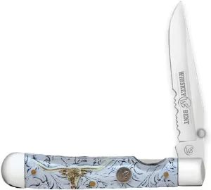 WHISKEY BENT HAT CO. Locking Trapper Folding Pocket Knife 4.125" Closed Length 440C Stainless Steel Blades Serrated (Toro)