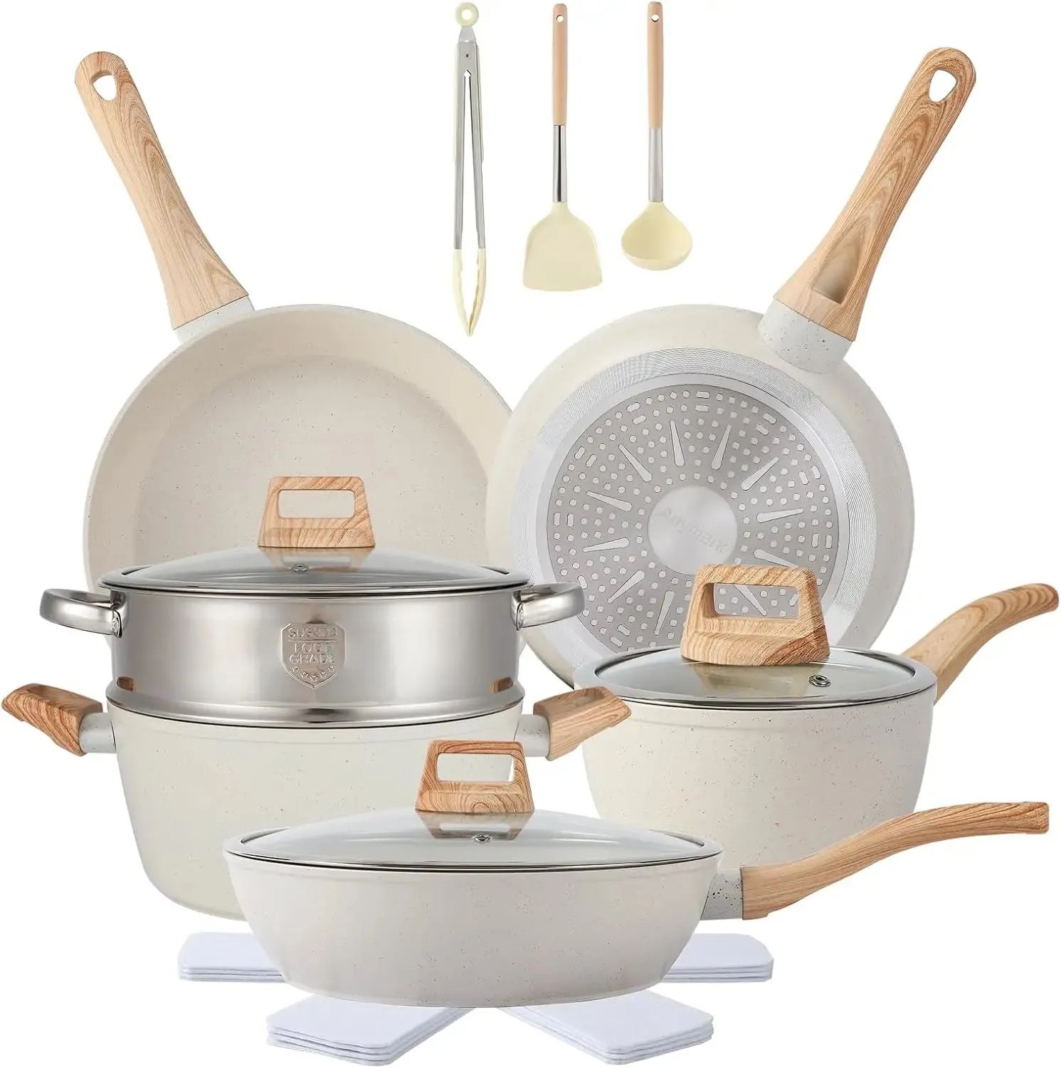 White 10-Piece Cookware Set with Nonstick Frying Pans