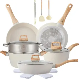 White 10-Piece Cookware Set with Nonstick Frying Pans