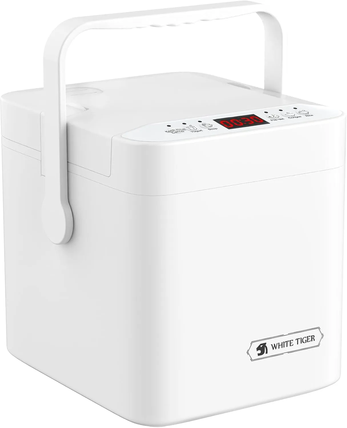 WHITE TIGER 1.3L Mini Rice Cooker - 4 Cups, 24-Hour Timer, Portable with Removable Non-stick Pot, Steamer for Rice, Soup, Congee & Yogurt