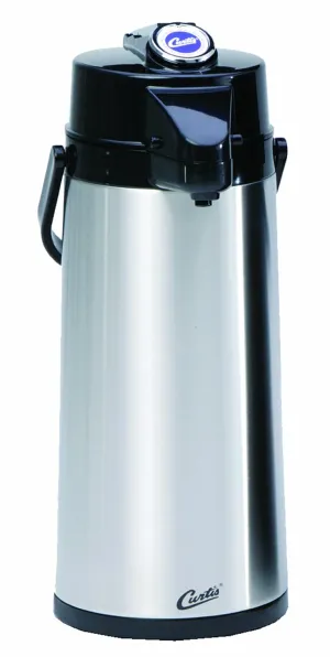 Wilbur Curtis Thermal Dispenser Air Pot, 2.2L S.S. Body Glass Liner Lever Pump - Commercial Airpot Pourpot Beverage Dispenser - TLXA2201G000 (Each),Silver