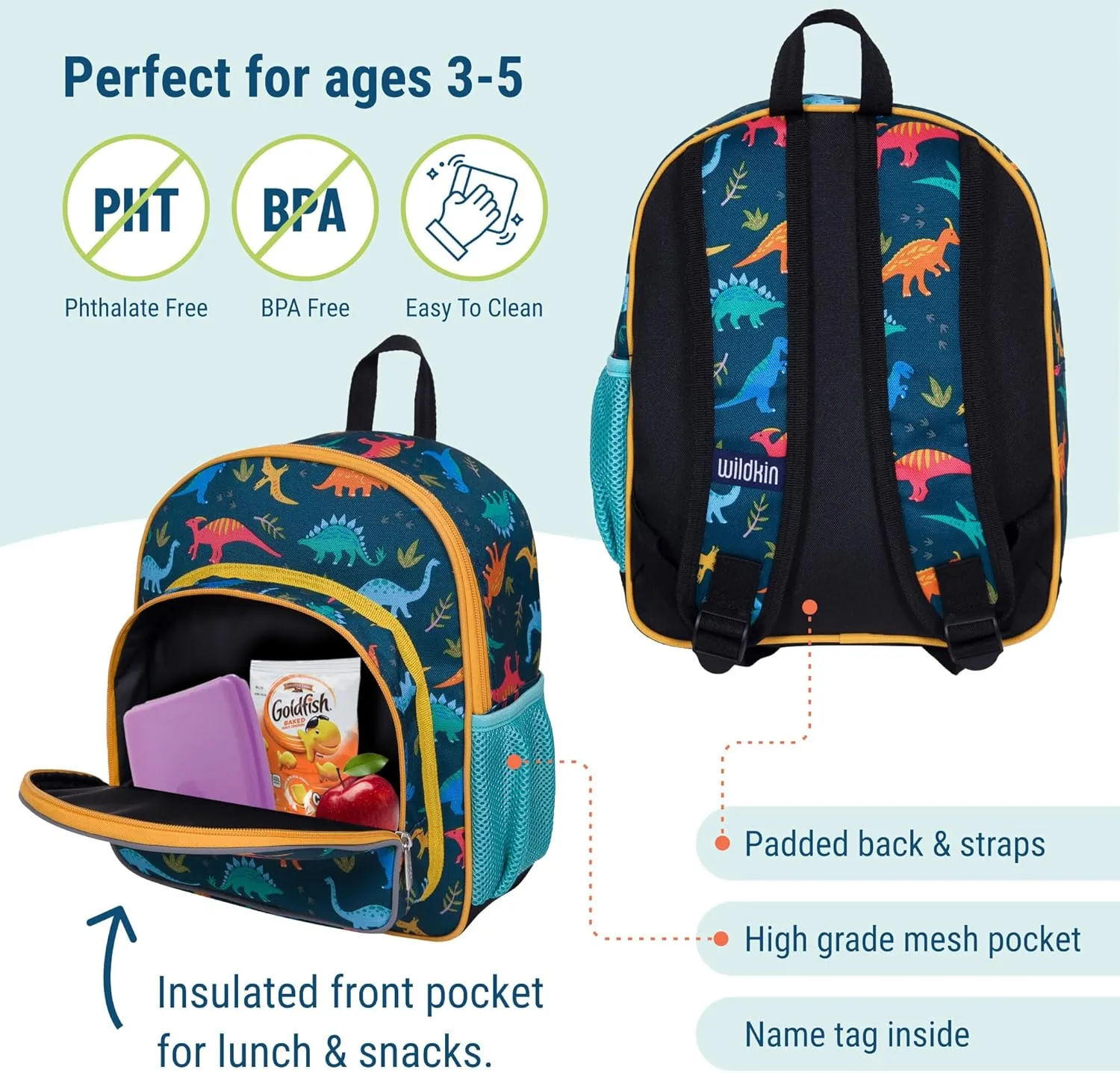 Wildkin 12-inch Kids Backpack – Padded, Adjustable, Ideal for Daycare & Travel - Jurassic Dinosaurs
