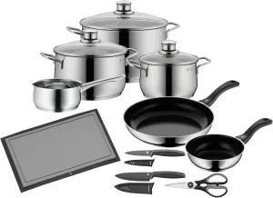WMF Diadem Plus 10-Piece Induction Saucepan Set with Glass Lid, Polished Cromargan Stainless Steel, Induction Pots Set, Uncoated
