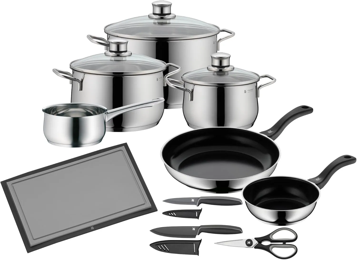 WMF Diadem Plus 10-Piece Induction Saucepan Set with Glass Lid, Polished Cromargan Stainless Steel, Induction Pots Set, Uncoated