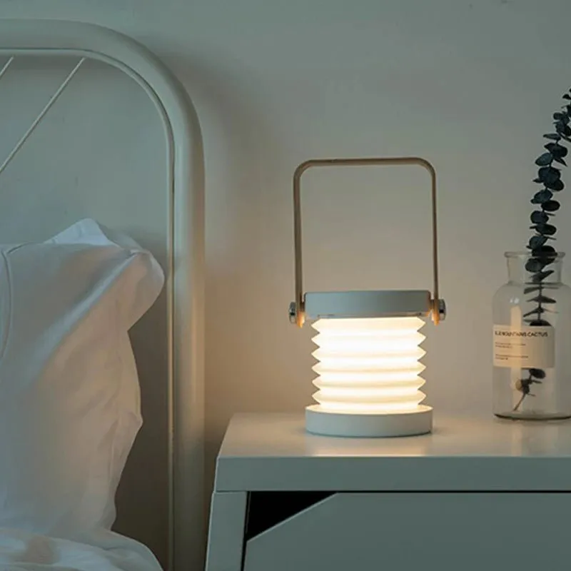 Wooden Handle Collapsible LED Lantern – Portable Rechargeable Night Light & Reading Lamp for Cozy Ambiance Anywhere