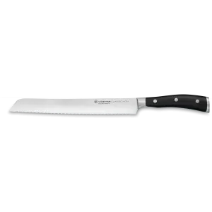 Wusthof Classic Ikon 9" Double-Serrated Stainless Steel Bread Knife, Black