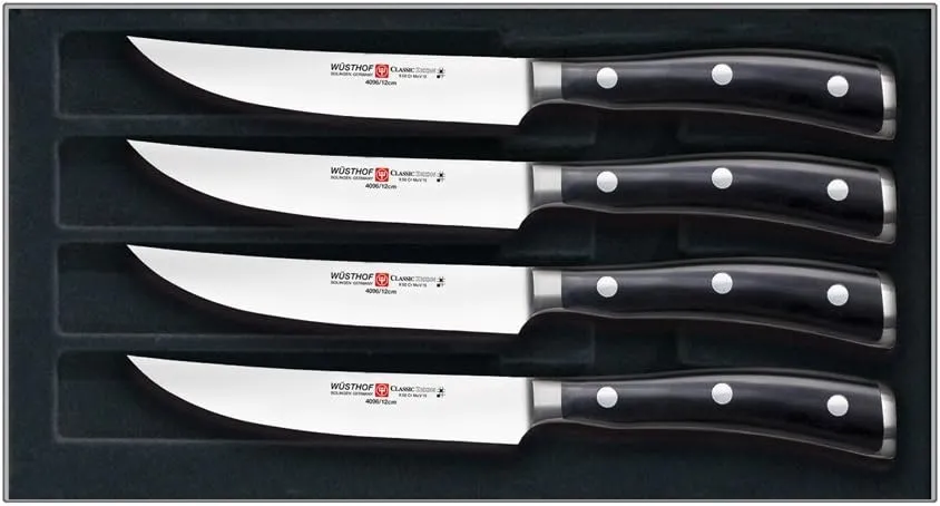 Wusthof Classic IKON Precision Forged High-Carbon StainlessSteel German Made, 4 Piece, 4 Piece Steak Knife Set Full-Tang Handle with Half Bolster
