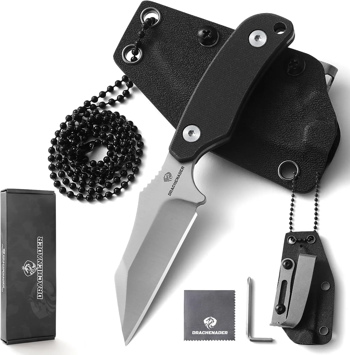 X-WH 5.78" Fixed Blade Knife with Kydex Sheath, 2.99" D2 Steel Blade, Neck Knife with Necklace, G10 Handle for Men, EDC Horizontal Carry Neck Knife wtih Clip