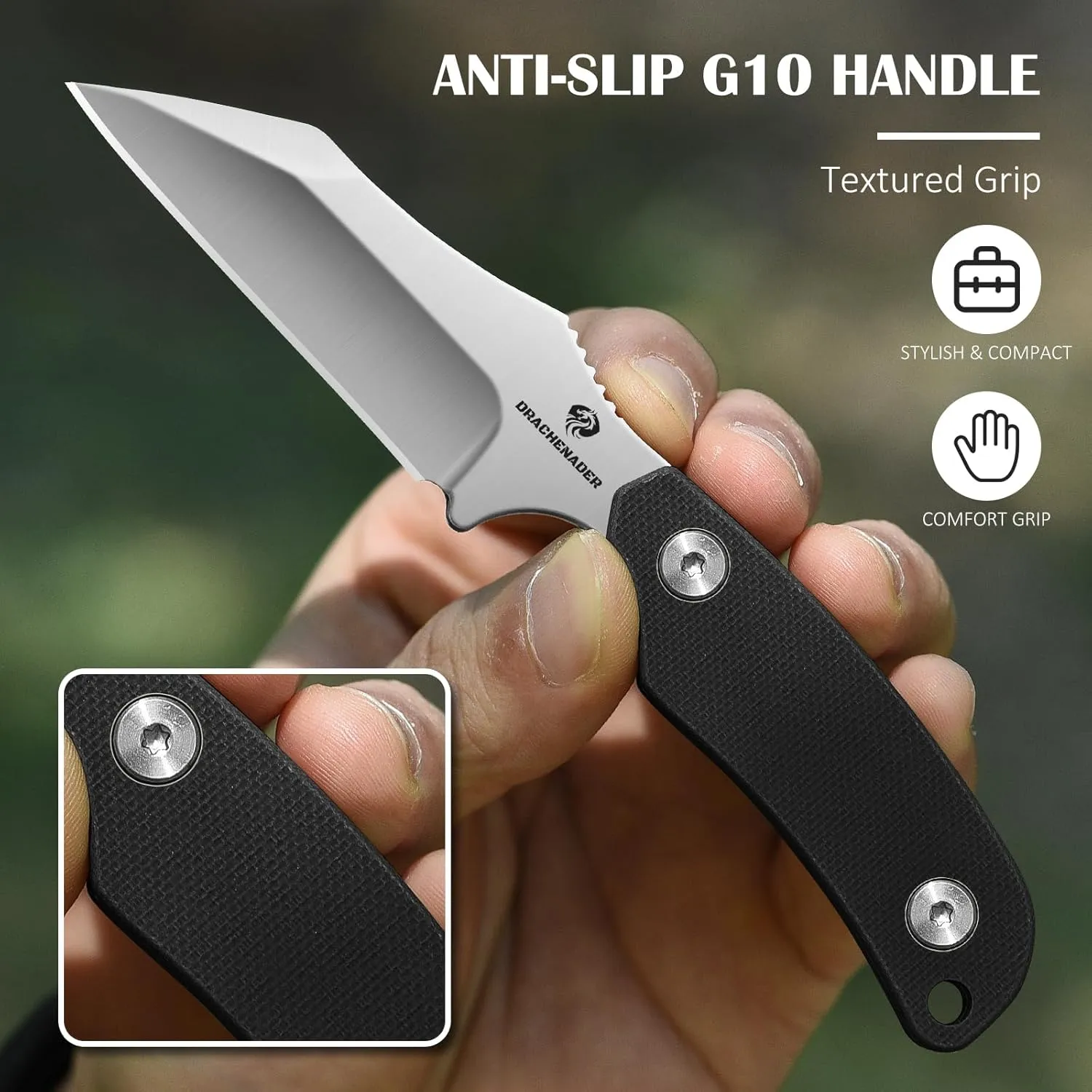 X-WH 5.78" Fixed Blade Knife with Kydex Sheath, 2.99" D2 Steel Blade, Neck Knife with Necklace, G10 Handle for Men, EDC Horizontal Carry Neck Knife wtih Clip