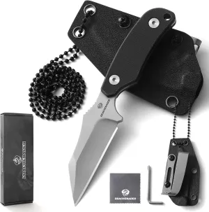 X-WH 5.78" Fixed Blade Knife with Kydex Sheath, 2.99" D2 Steel Blade, Neck Knife with Necklace, G10 Handle for Men, EDC Horizontal Carry Neck Knife wtih Clip