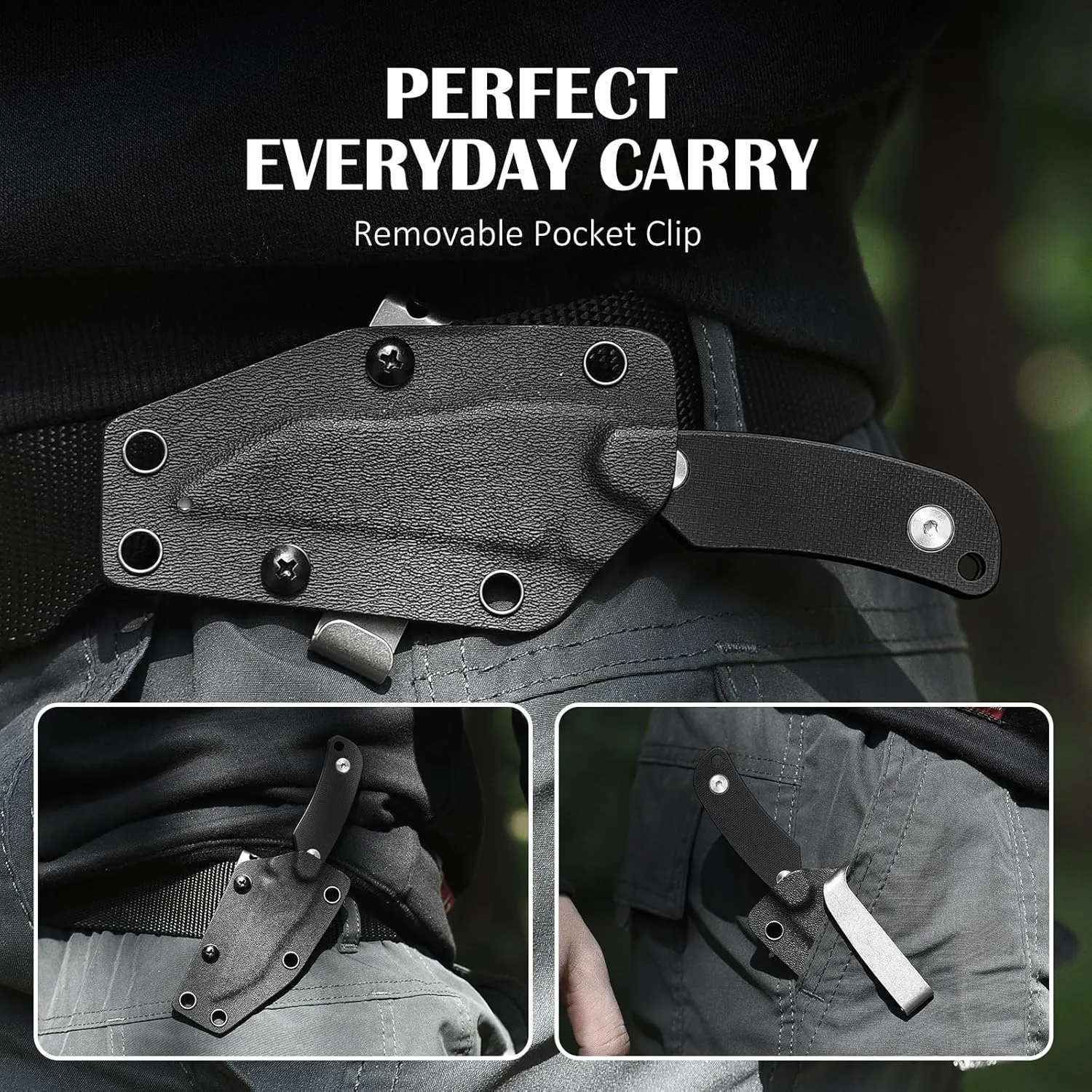X-WH 5.78" Fixed Blade Knife with Kydex Sheath, 2.99" D2 Steel Blade, Neck Knife with Necklace, G10 Handle for Men, EDC Horizontal Carry Neck Knife wtih Clip