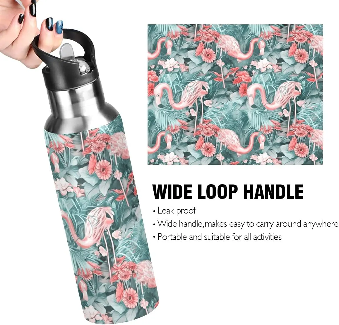 xigua Flamingos Water Bottle with Straw Lid 20 oz - Vacuum Insulated Stainless Steel Water Bottles Leakproof Water Flask for Fitness Sports Outdoor
