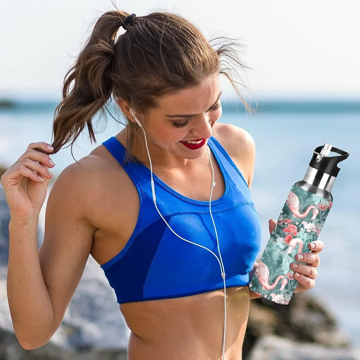 xigua Flamingos Water Bottle with Straw Lid 20 oz - Vacuum Insulated Stainless Steel Water Bottles Leakproof Water Flask for Fitness Sports Outdoor