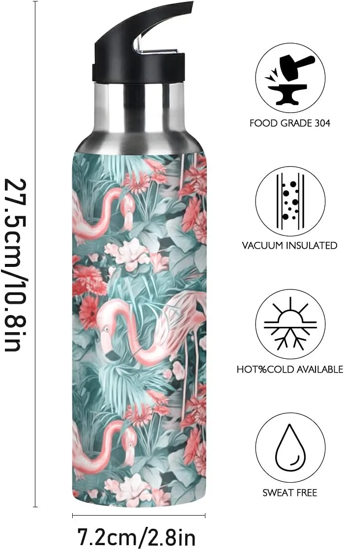 xigua Flamingos Water Bottle with Straw Lid 20 oz - Vacuum Insulated Stainless Steel Water Bottles Leakproof Water Flask for Fitness Sports Outdoor