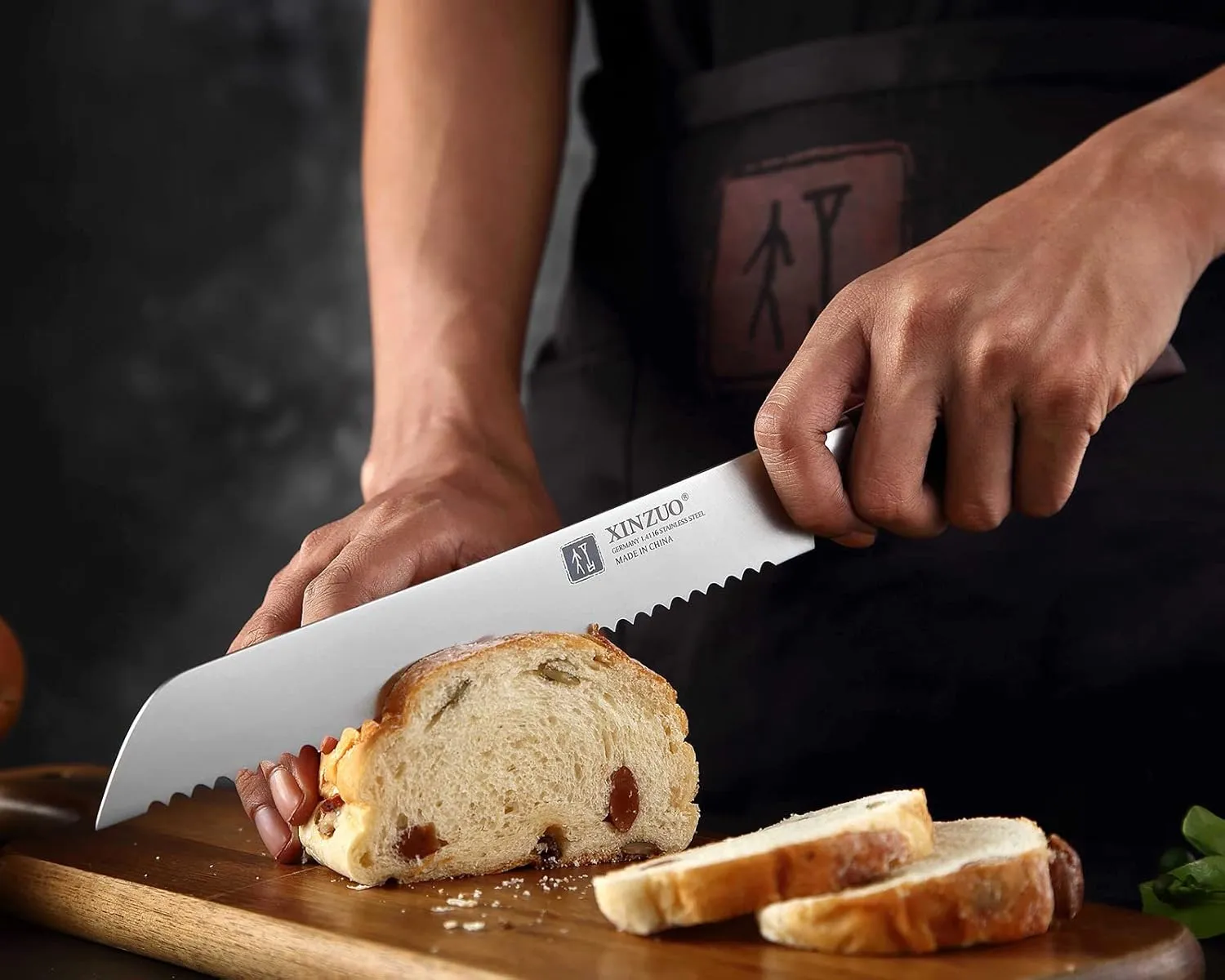 XINZUO Bread Knife, 8 Inch Serrated Bread Knife, German Stainless Steel Bread Cutting Knife, Multifunction Bread Knife for Homemade Bread Sourdough with Red Sandalwood Handle