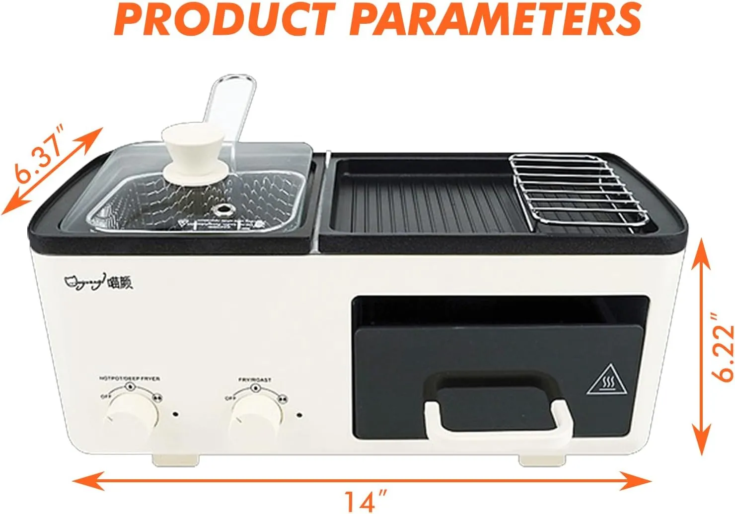 Yangming Newest 4 in 1 Breakfast Maker Station With Grill, Toast Drawer and Frying Basket, Removable Nonstick Plates, Independent Dual Temperature Control, Essential for Breakfast Burgers Eggs