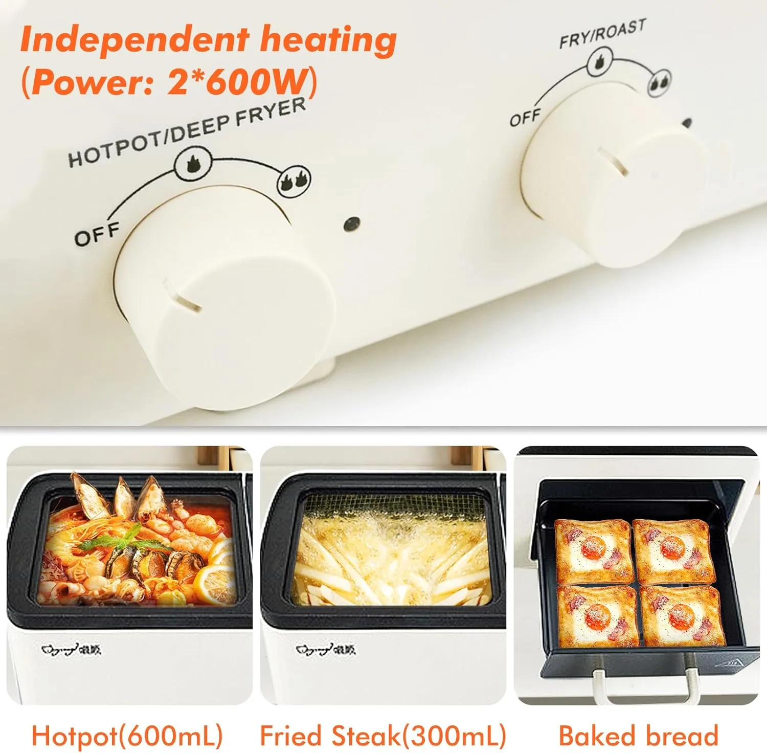 Yangming Newest 4 in 1 Breakfast Maker Station With Grill, Toast Drawer and Frying Basket, Removable Nonstick Plates, Independent Dual Temperature Control, Essential for Breakfast Burgers Eggs