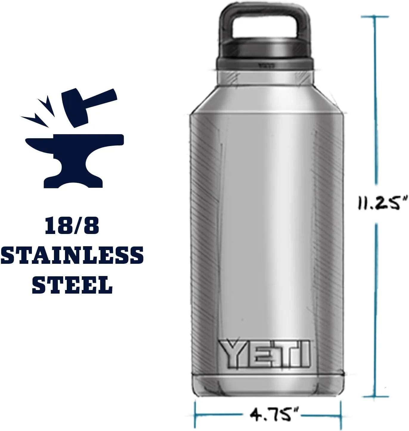YETI Rambler 64 oz Bottle, Vacuum Insulated, Leakproof, Stainless Steel with Chug Cap, Big Wave Blue
