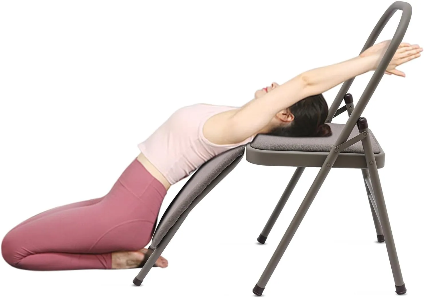 Yoga Auxiliary Chair, Foldable Yoga Chair with Lumbar Back Support, Balance Handstand Training Tool, Portable Practice Balance Equipment for Yoga Studio, Home Fitness, Outdoor Space (Grey)
