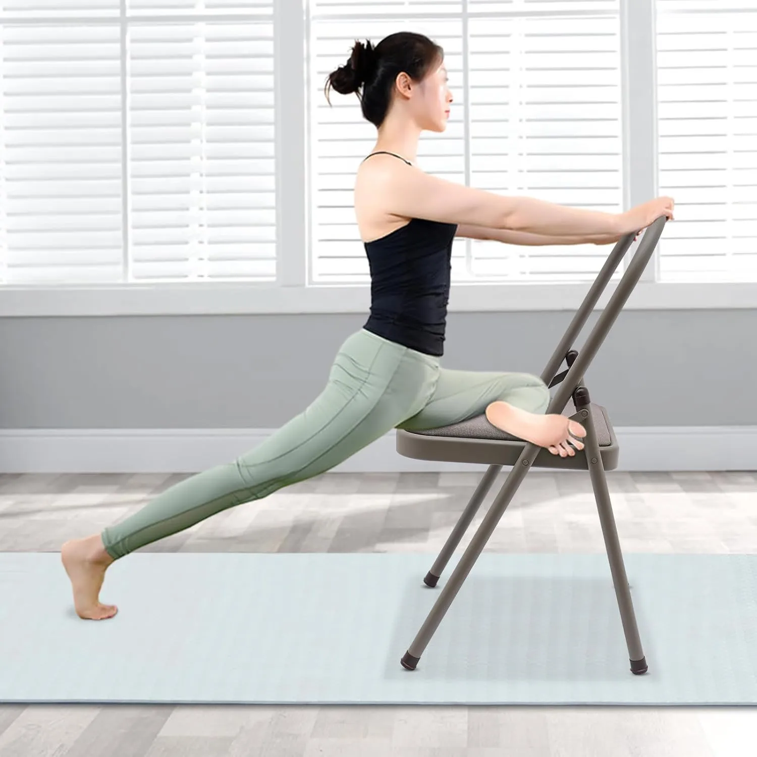 Yoga Auxiliary Chair, Foldable Yoga Chair with Lumbar Back Support, Balance Handstand Training Tool, Portable Practice Balance Equipment for Yoga Studio, Home Fitness, Outdoor Space (Grey)