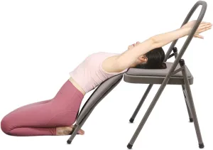 Yoga Auxiliary Chair, Foldable Yoga Chair with Lumbar Back Support, Balance Handstand Training Tool, Portable Practice Balance Equipment for Yoga Studio, Home Fitness, Outdoor Space (Grey)