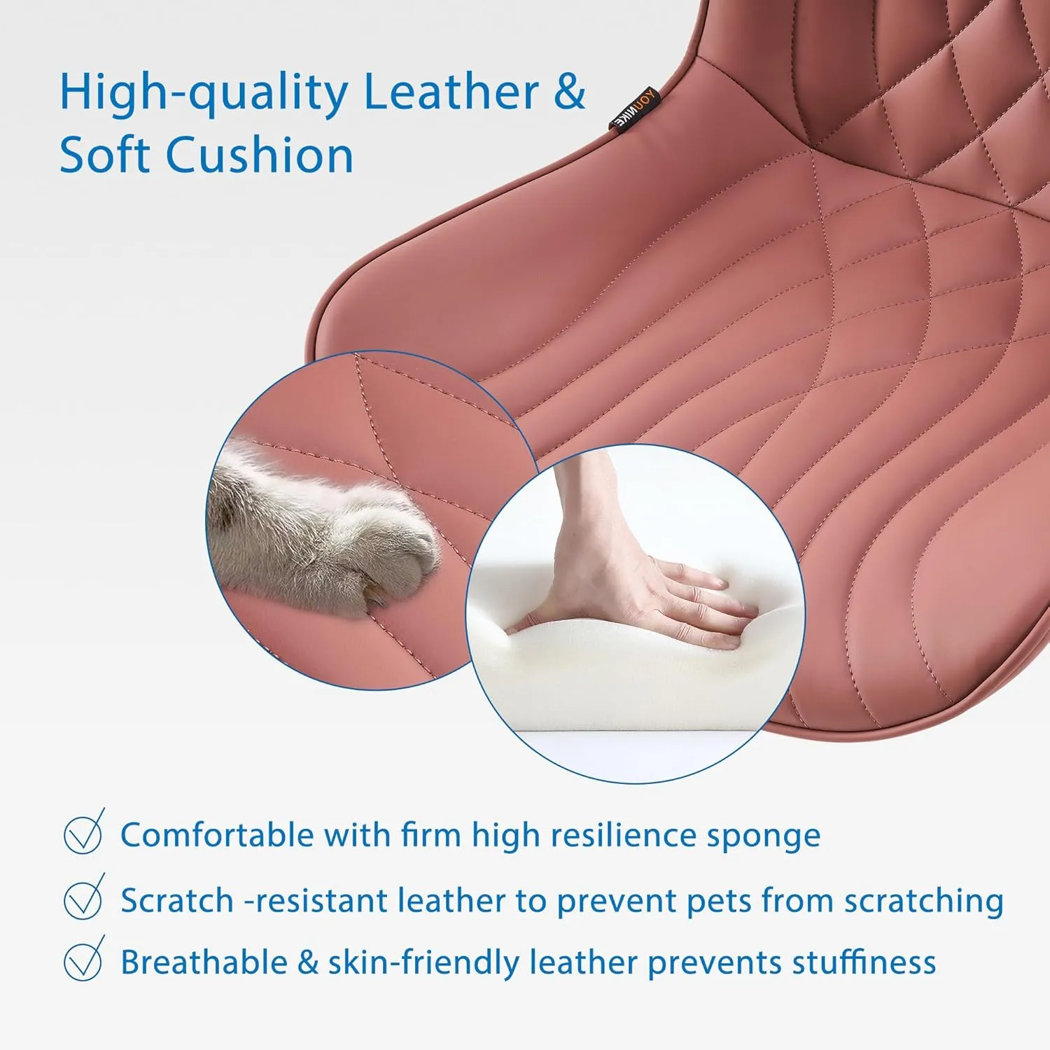 YOUNIKE Office Chair, Armless Desk Chair with Wheels, Adjustable Swivel Home Office Computer Task Chairs, Modern Faux Leather Upholstered Vanity Chair with Back, Dusty Rose