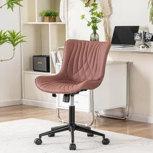 YOUNIKE Office Chair, Armless Desk Chair with Wheels, Adjustable Swivel Home Office Computer Task Chairs, Modern Faux Leather Upholstered Vanity Chair with Back, Dusty Rose