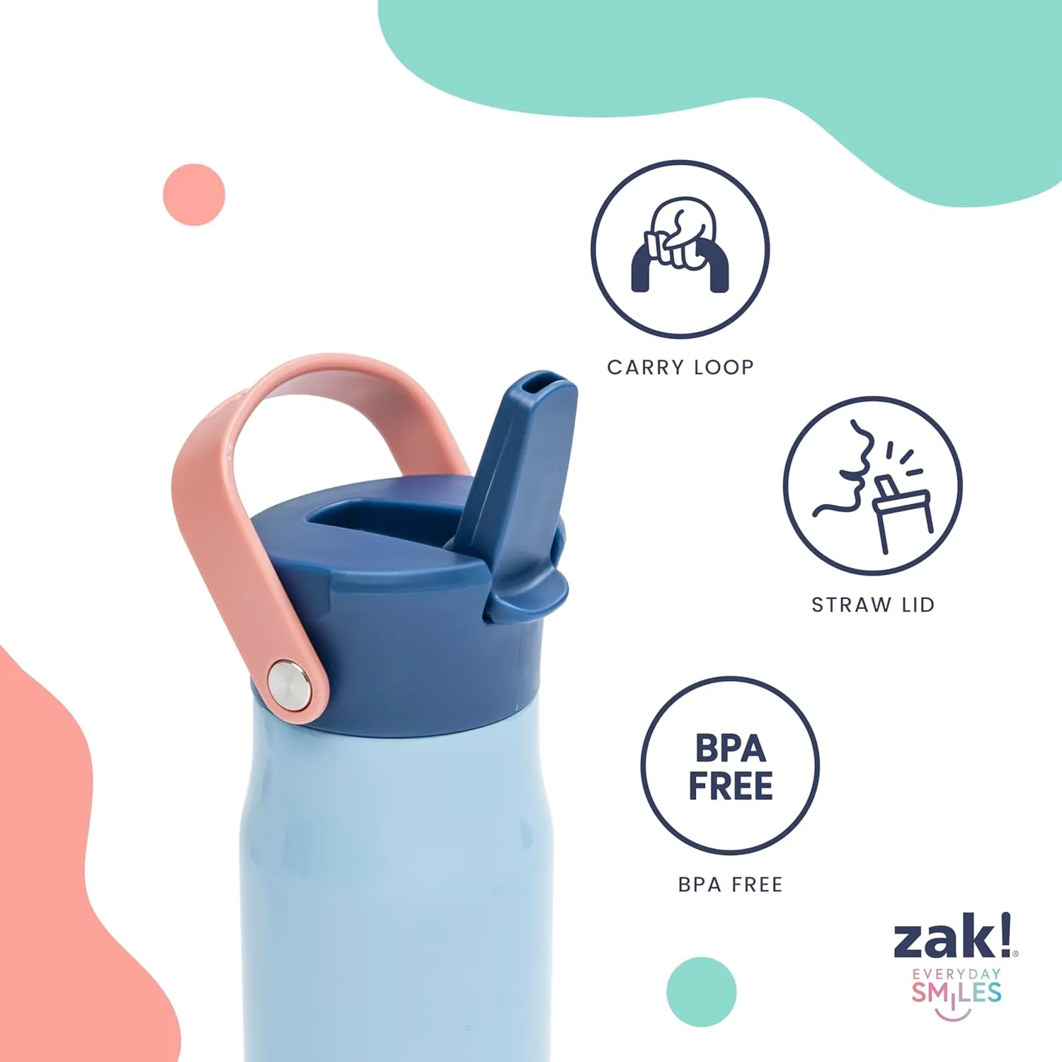 Zak Designs Harmony Minecraft Water Bottle for Travel or At Home, 20oz Stainless Steel is Leak-Proof When Closed and Vacuum Insulated with Straw Lid and Carry Handle (Minecraft Mobs)