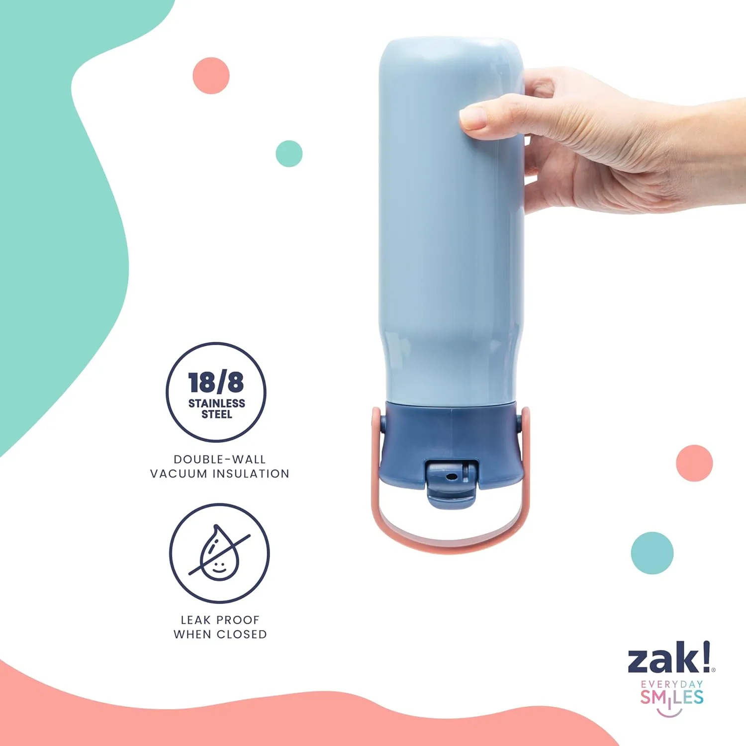 Zak Designs Harmony Minecraft Water Bottle for Travel or At Home, 20oz Stainless Steel is Leak-Proof When Closed and Vacuum Insulated with Straw Lid and Carry Handle (Minecraft Mobs)
