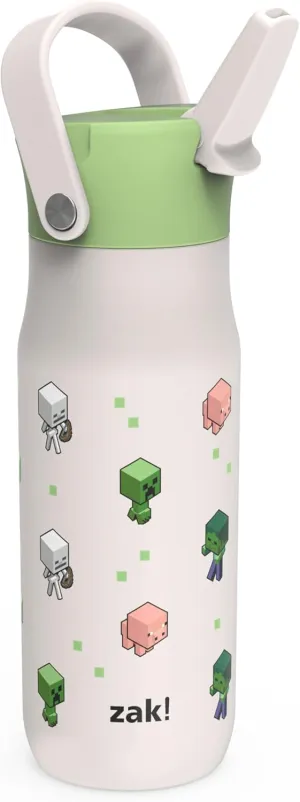 Zak Designs Harmony Minecraft Water Bottle for Travel or At Home, 20oz Stainless Steel is Leak-Proof When Closed and Vacuum Insulated with Straw Lid and Carry Handle (Minecraft Mobs)