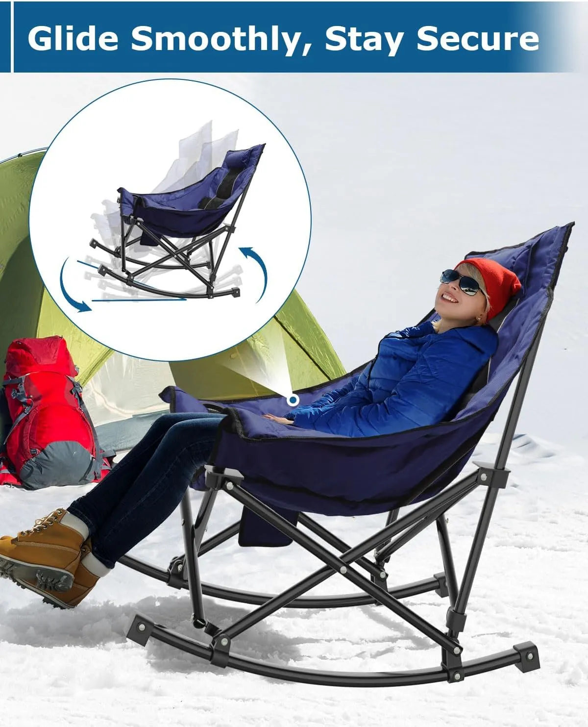 ZENPETIO Heated Camping Chair, Oversized Outdoor Rocking Chair with 20000mAh Power Bank, Portable Folding Heated Chair for Camp, Lawn, Sports, Winter Use