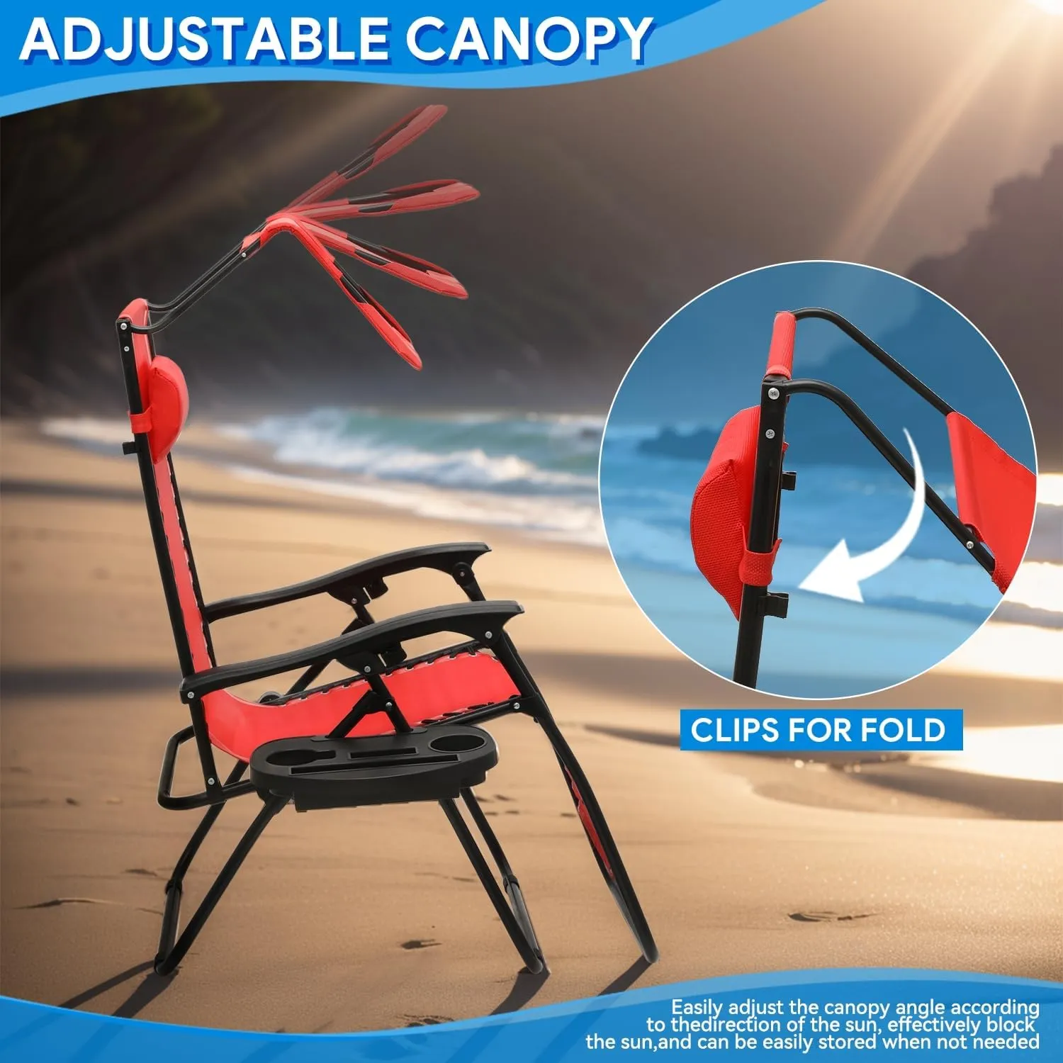 Zero Gravity Chair for Outdoor Relaxation - Foldable Patio Recliner, 330lbs Capacity with Adjustable Sunshade Canopy Cup Holder & Headrest, CAAP-BCC-B1P-RD