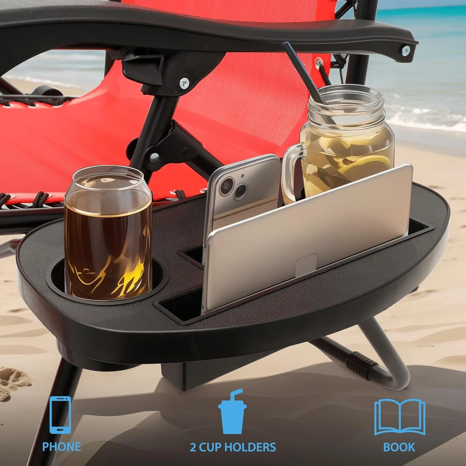 Zero Gravity Chair for Outdoor Relaxation - Foldable Patio Recliner, 330lbs Capacity with Adjustable Sunshade Canopy Cup Holder & Headrest, CAAP-BCC-B1P-RD
