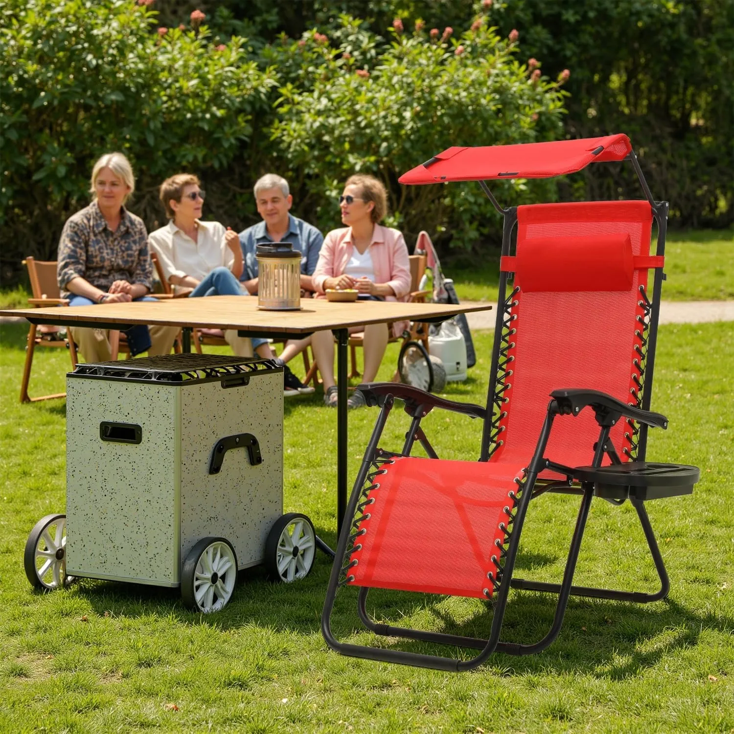 Zero Gravity Chair for Outdoor Relaxation - Foldable Patio Recliner, 330lbs Capacity with Adjustable Sunshade Canopy Cup Holder & Headrest, CAAP-BCC-B1P-RD