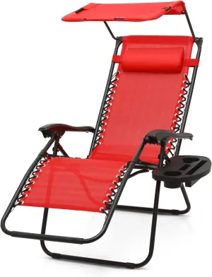 Zero Gravity Chair for Outdoor Relaxation - Foldable Patio Recliner, 330lbs Capacity with Adjustable Sunshade Canopy Cup Holder & Headrest, CAAP-BCC-B1P-RD