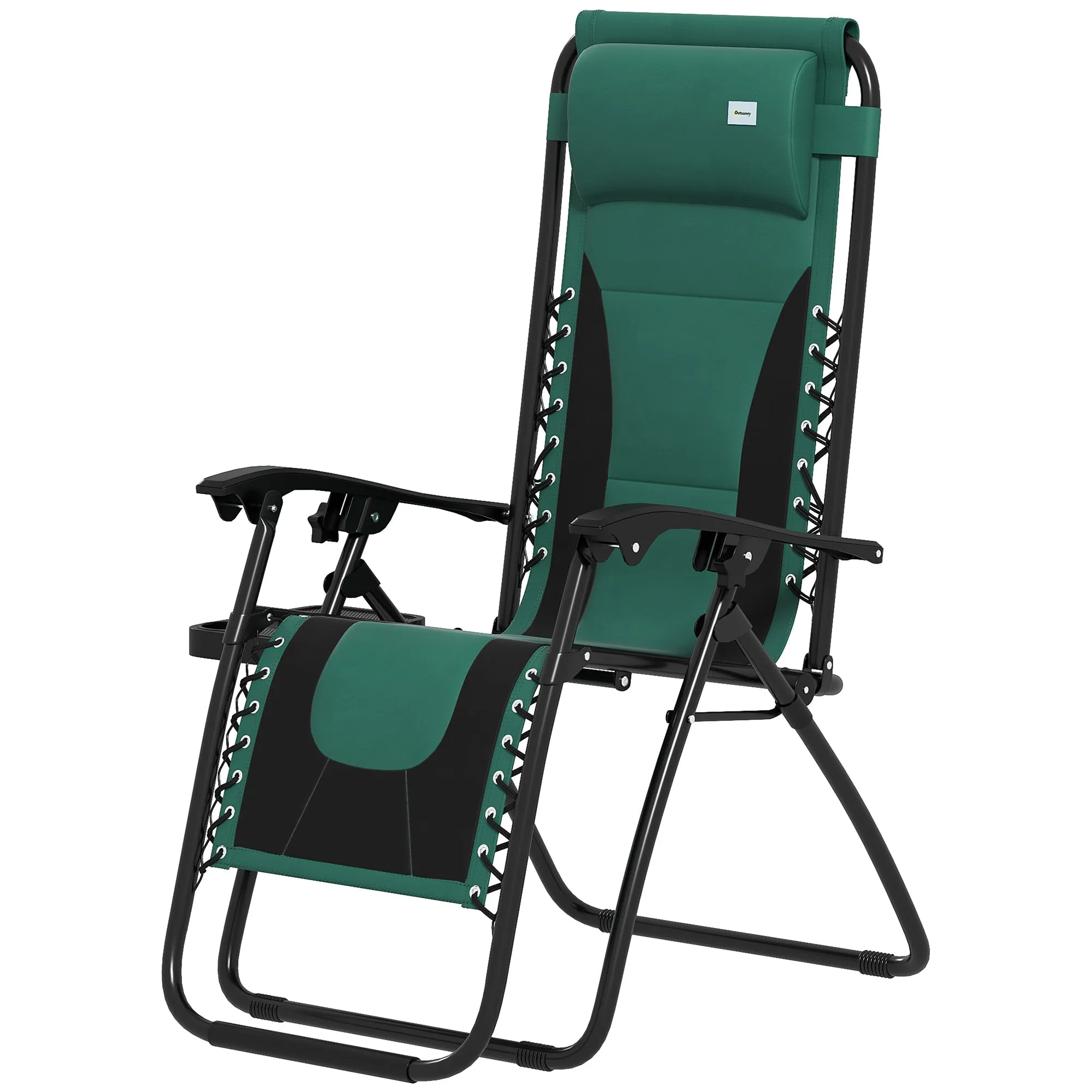 Zero Gravity Lounger Chair, Folding Reclining Patio Chair with Padded Seat, Cup Holder, Soft Cushion and Headrest for Poolside, Camping, Green
