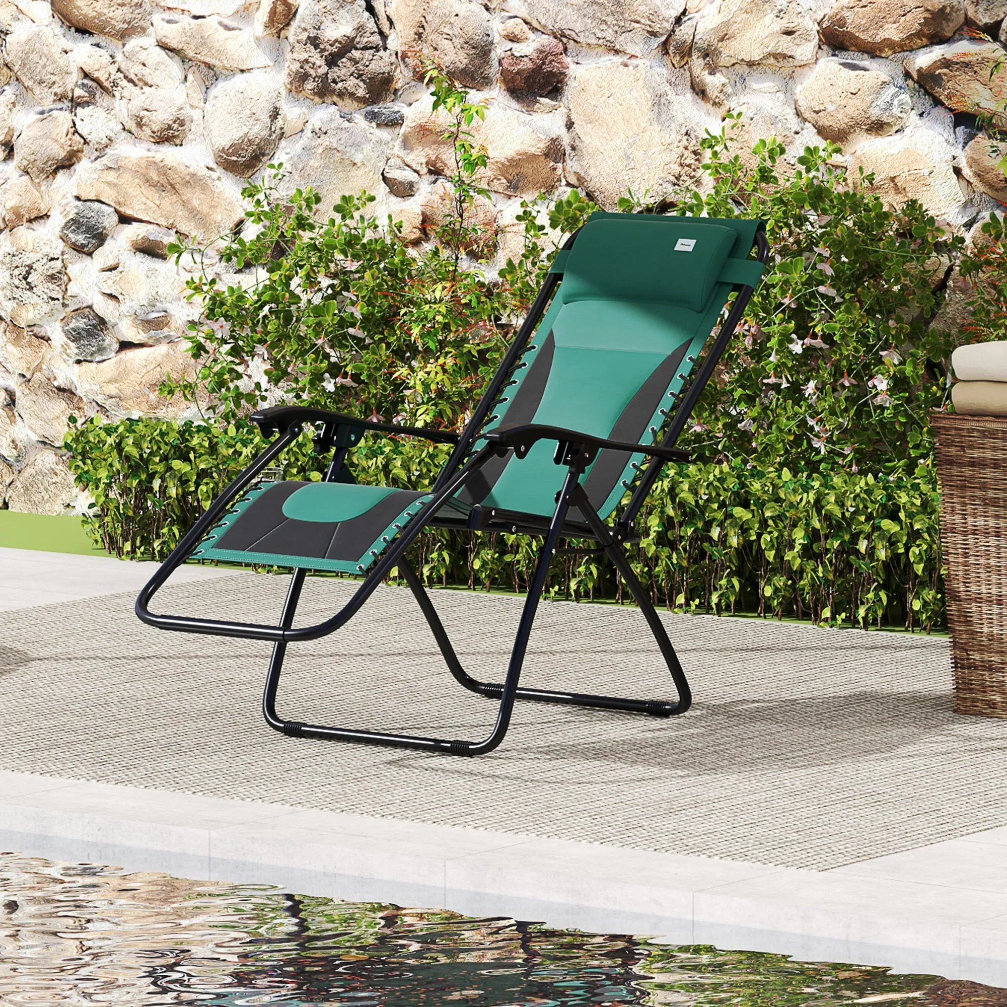 Zero Gravity Lounger Chair, Folding Reclining Patio Chair with Padded Seat, Cup Holder, Soft Cushion and Headrest for Poolside, Camping, Green
