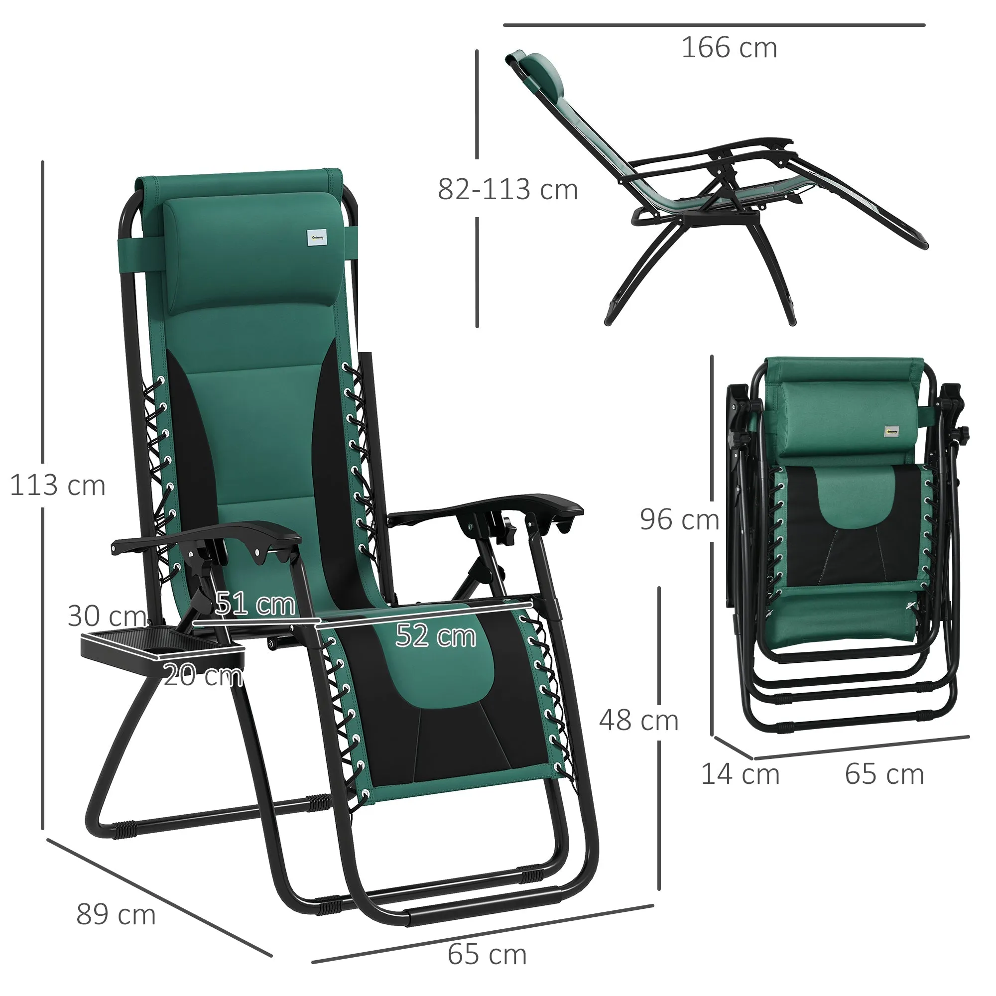 Zero Gravity Lounger Chair, Folding Reclining Patio Chair with Padded Seat, Cup Holder, Soft Cushion and Headrest for Poolside, Camping, Green