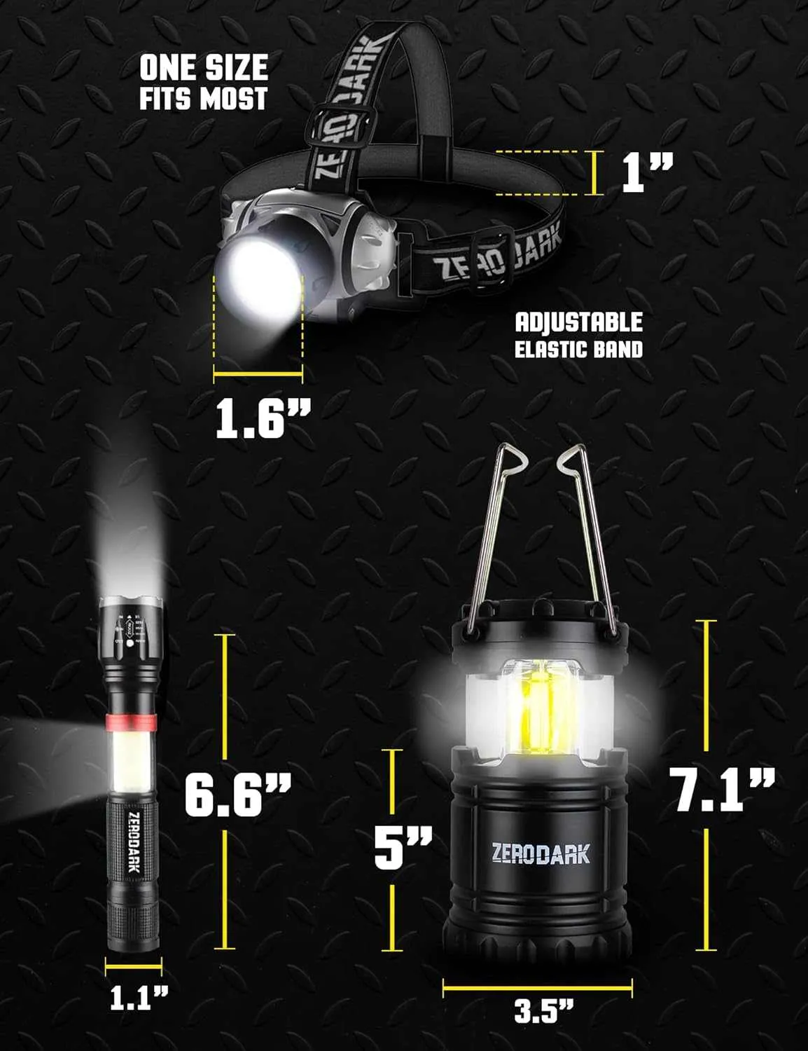 ZeroDark Flashlights Headlamp Lantern 3-Piece Set