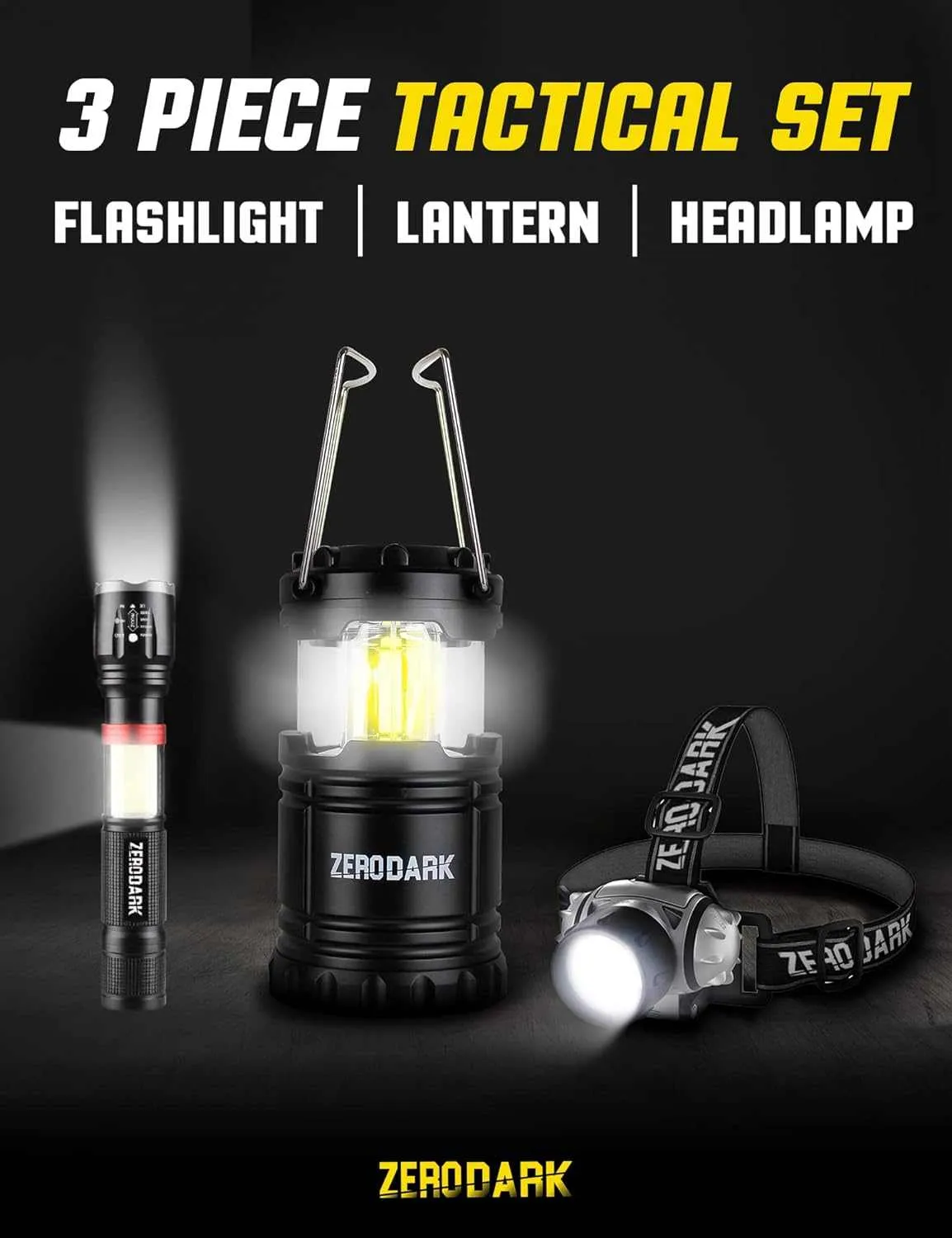 ZeroDark Flashlights Headlamp Lantern 3-Piece Set