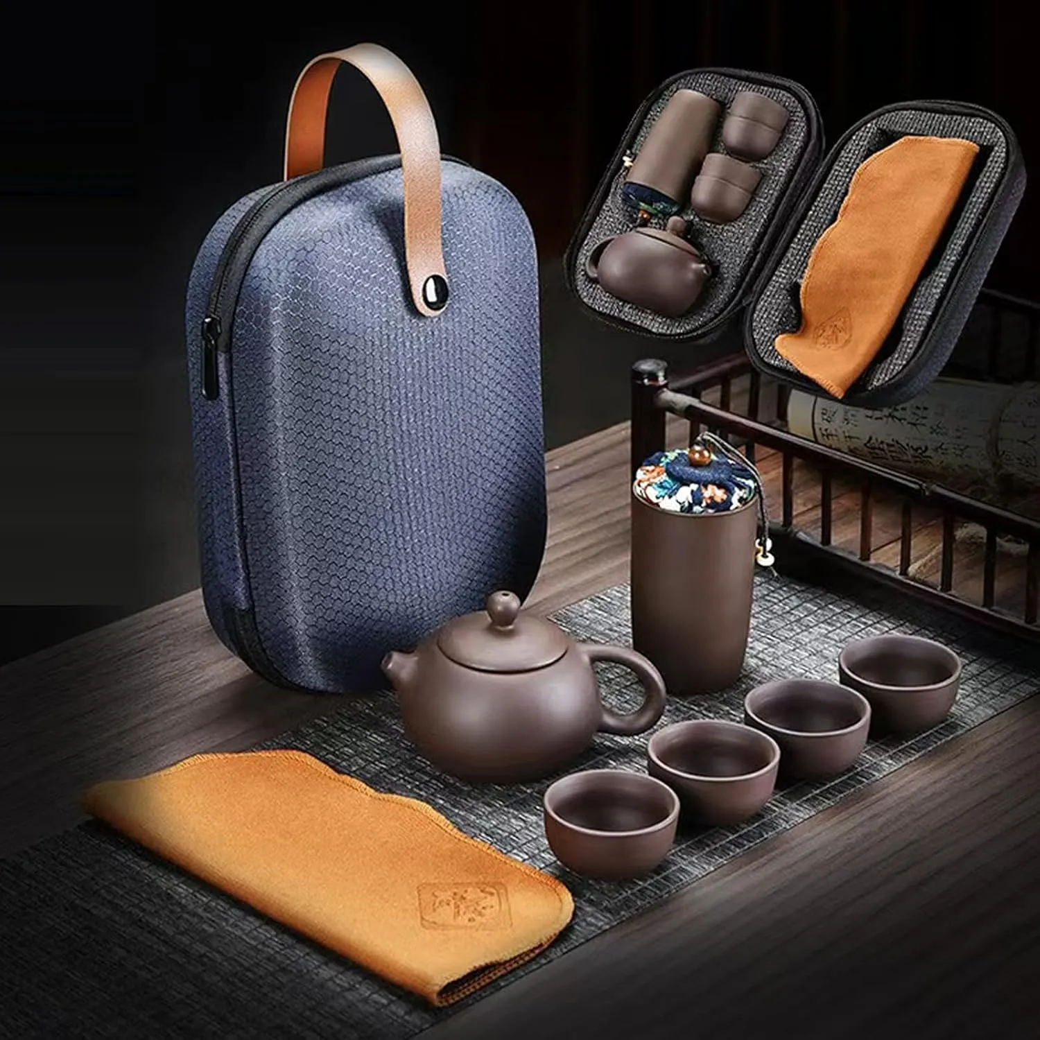 Zisha Tea Set, Kung Fu Tea Set with Travel Bag, Convenient for Holiday Travel, Suitable for Father's Day, Birthday, Christmas Gifts (ZiSha Tea Set)