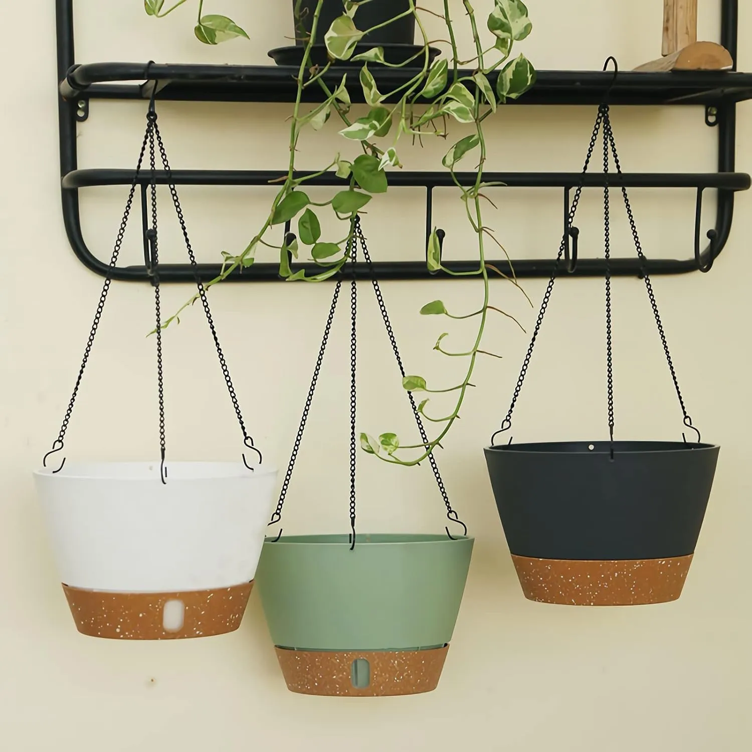 ZMTECH 2 Pack Hanging Planters for Outdoor Plants, Hanging Pots for Plants Indoor with Visible Water Level, Hanging Flower Basket with Drainage Holes & Removable Tray(10 Inch, Gray)