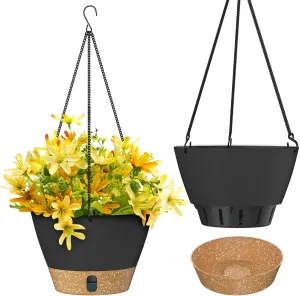 ZMTECH 2 Pack Hanging Planters for Outdoor Plants, Hanging Pots for Plants Indoor with Visible Water Level, Hanging Flower Basket with Drainage Holes & Removable Tray(10 Inch, Gray)