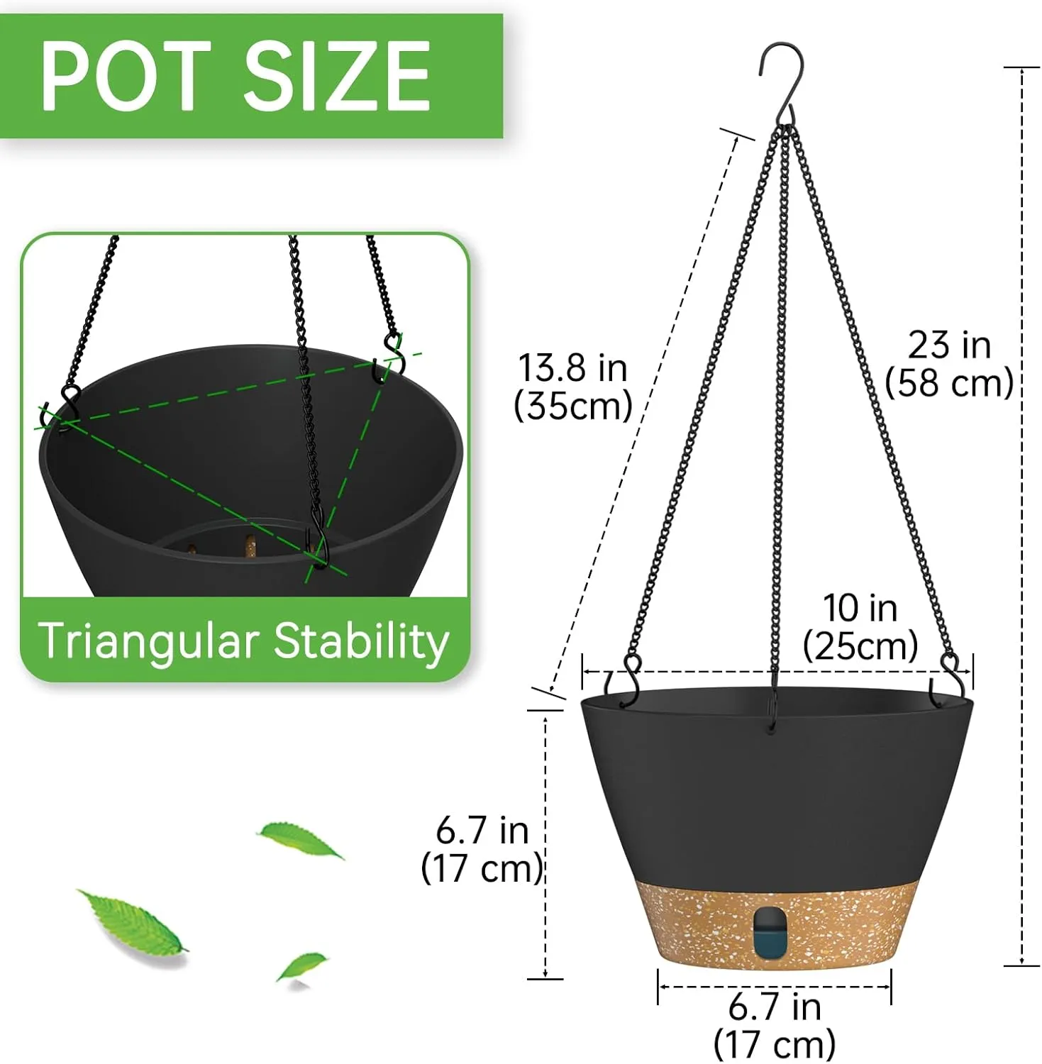 ZMTECH 2 Pack Hanging Planters for Outdoor Plants, Hanging Pots for Plants Indoor with Visible Water Level, Hanging Flower Basket with Drainage Holes & Removable Tray(10 Inch, Gray)