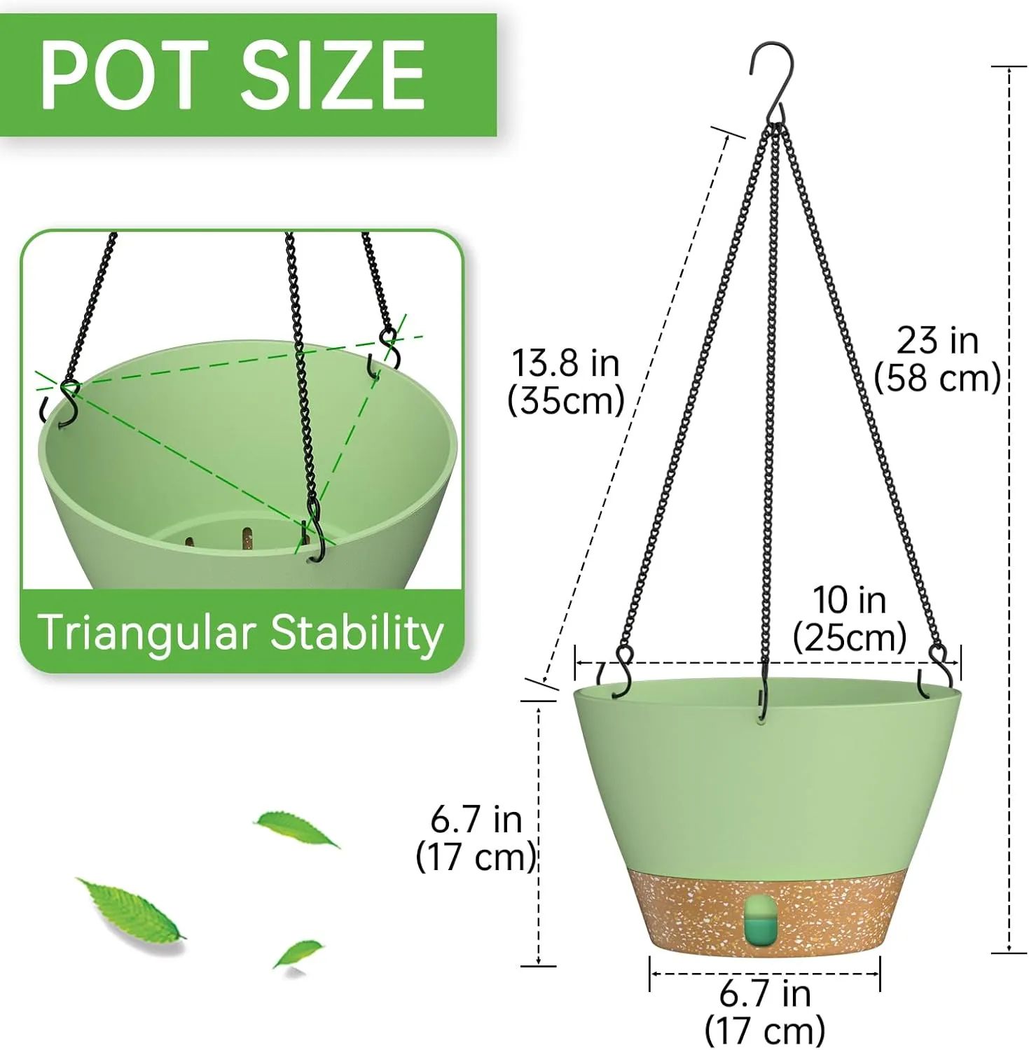 ZMTECH 2 Pack Hanging Planters for Outdoor Plants, Hanging Pots for Plants Indoor with Visible Water Level, Hanging Flower Basket with Drainage Holes & Removable Tray(10 Inch, Green)