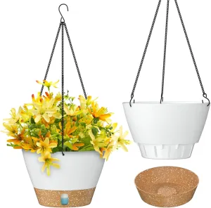 ZMTECH 2 Pack Hanging Planters for Outdoor Plants, Hanging Pots for Plants Indoor with Visible Water Level, Hanging Flower Basket with Drainage Holes & Removable Tray(10 Inch, White)