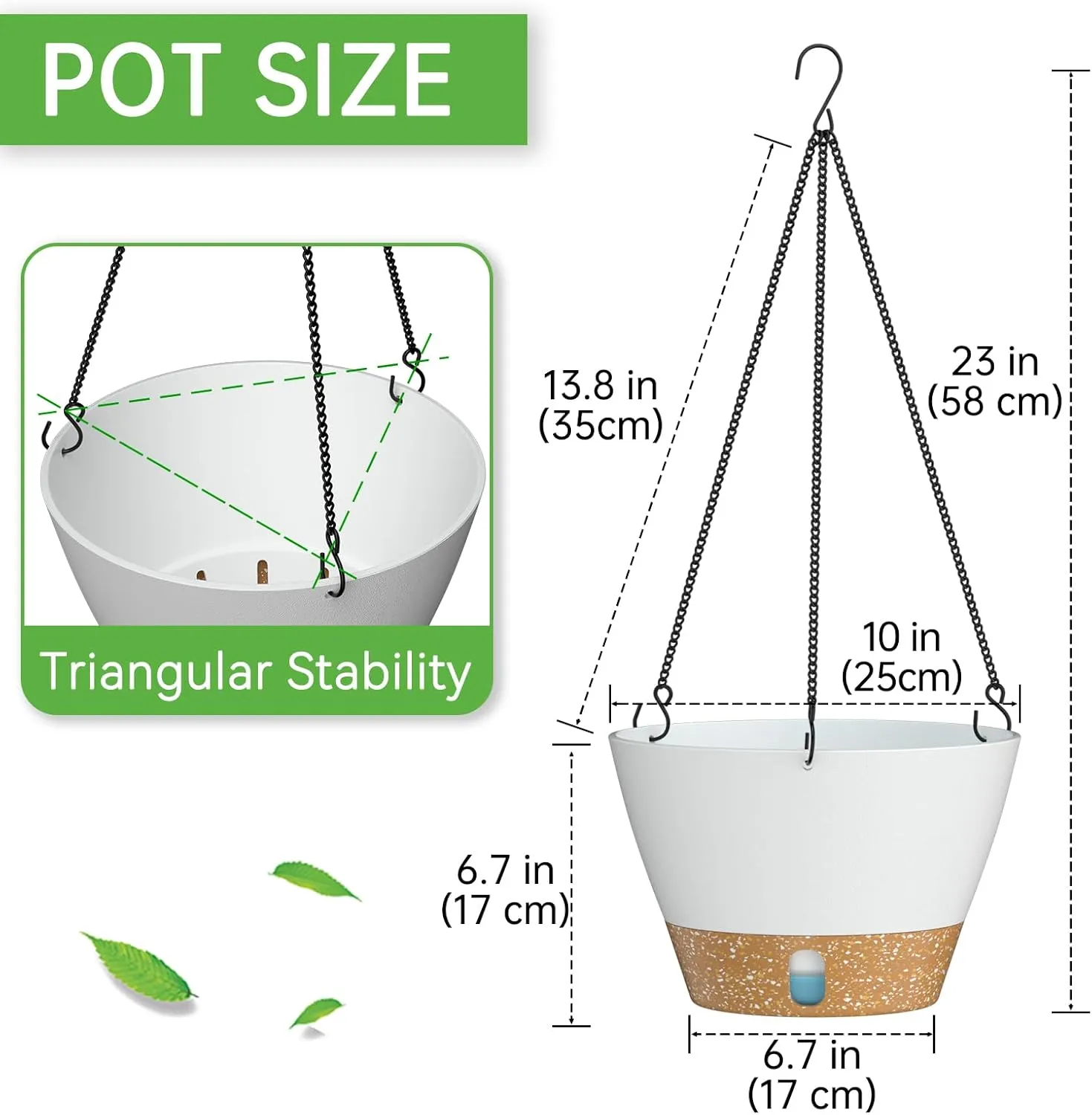 ZMTECH 2 Pack Hanging Planters for Outdoor Plants, Hanging Pots for Plants Indoor with Visible Water Level, Hanging Flower Basket with Drainage Holes & Removable Tray(10 Inch, White)