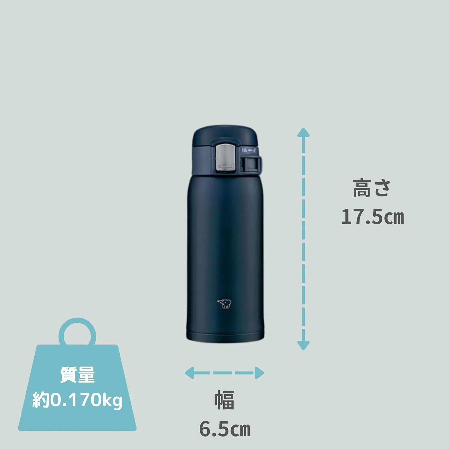 Zojirushi SM-SF36-AD Water Bottle, Direct Drinking [One-touch Open] Stainless Steel Mug, 12.2 fl oz (360 ml), Navy